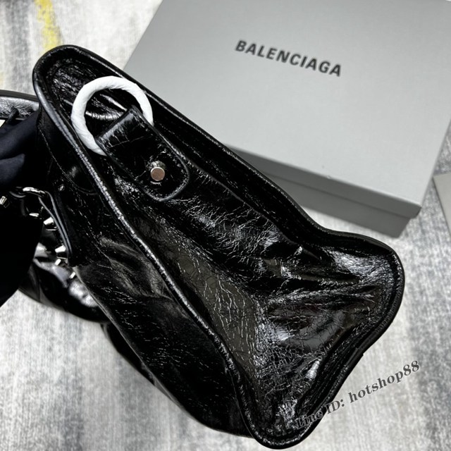 Balenciaga專櫃爆款新版大號機車包 巴黎世家經典印字LOGO款銀色小平釘手提機車包 fyj1030